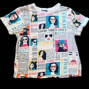 Graphic Beauty Magazine Girly Top Size Medium